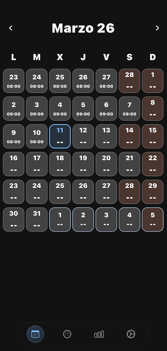 Pantalla de calendario DriverPro